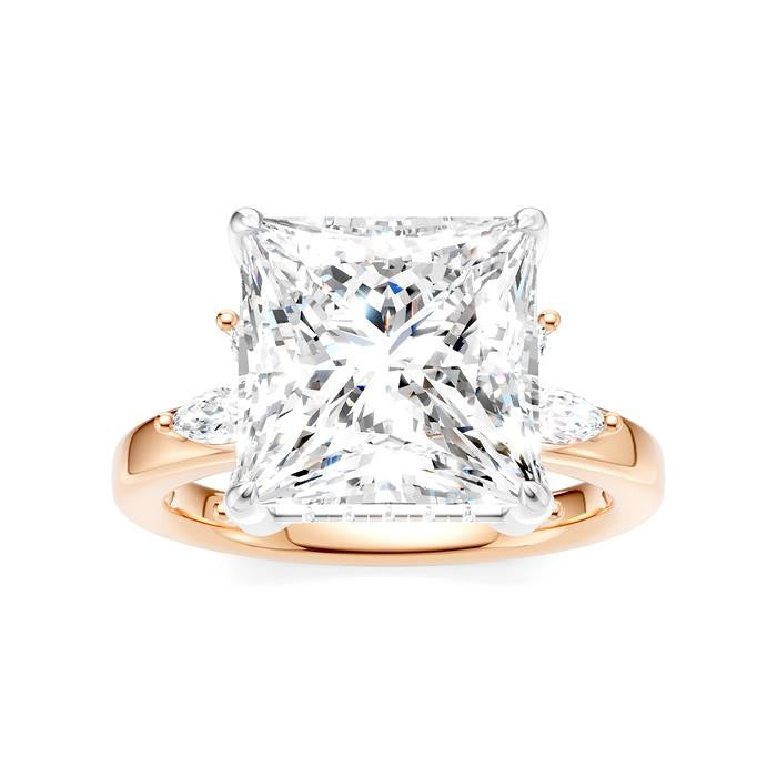 5/8 Ctw Akari Princess Shape Marquise and Round Cut Diamond Semi-Mount Engagement Ring in 14K Rose and White Gold