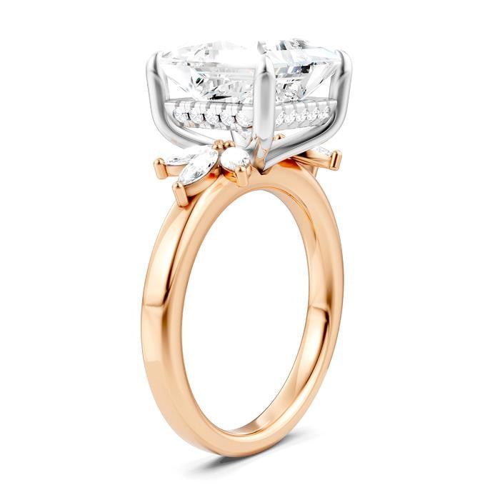 5/8 Ctw Akari Princess Shape Marquise and Round Cut Diamond Semi-Mount Engagement Ring in 14K Rose and White Gold