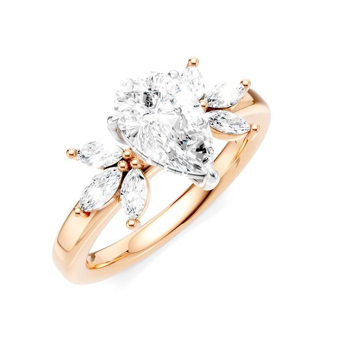 1/2 Ctw Akari Pear Shape Marquise and Round Cut Diamond Semi-Mount Engagement Ring in 14K Rose and White Gold