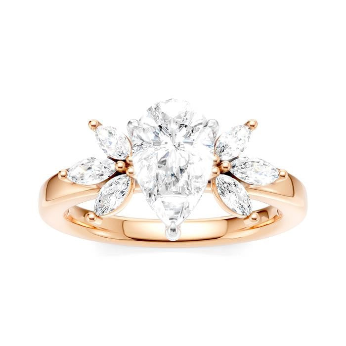 1/2 Ctw Akari Pear Shape Marquise and Round Cut Diamond Semi-Mount Engagement Ring in 14K Rose and White Gold