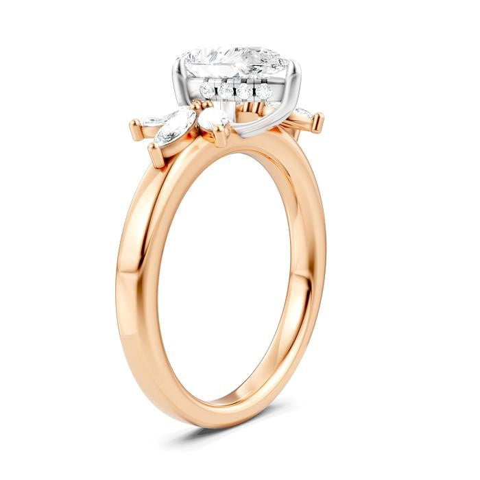 1/2 Ctw Akari Pear Shape Marquise and Round Cut Diamond Semi-Mount Engagement Ring in 14K Rose and White Gold