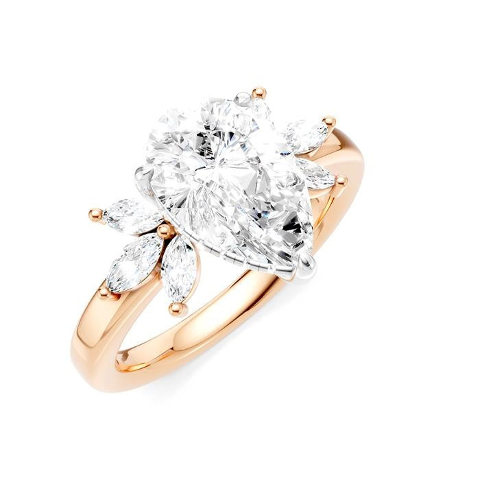 1/2 Ctw Akari Pear Shape Marquise and Round Cut Diamond Semi-Mount Engagement Ring in 14K Rose and White Gold