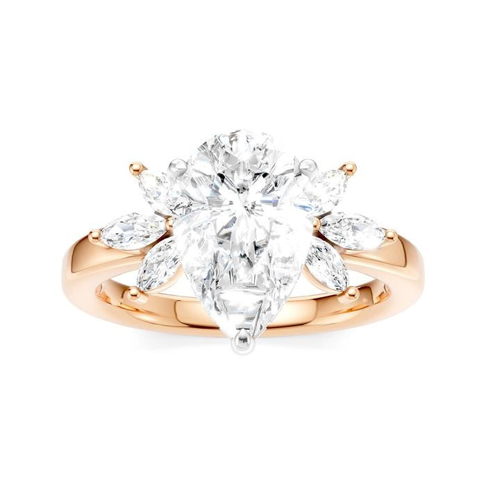 1/2 Ctw Akari Pear Shape Marquise and Round Cut Diamond Semi-Mount Engagement Ring in 14K Rose and White Gold