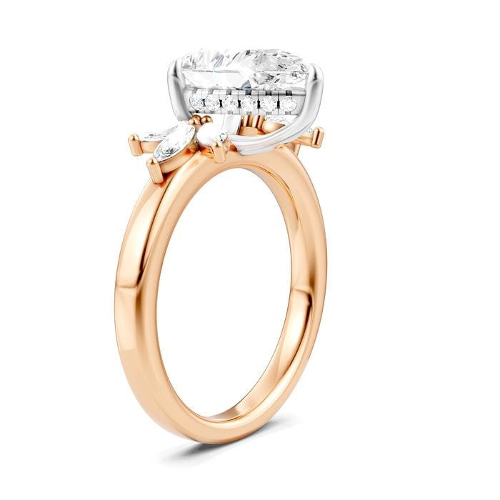 1/2 Ctw Akari Pear Shape Marquise and Round Cut Diamond Semi-Mount Engagement Ring in 14K Rose and White Gold