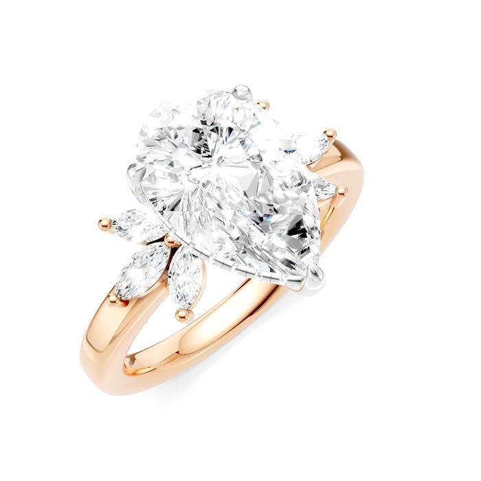 5/8 Ctw Akari Pear Shape Marquise and Round Cut Diamond Semi-Mount Engagement Ring in 14K Rose and White Gold