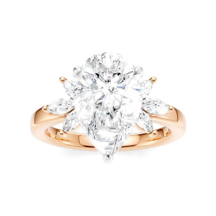 5/8 Ctw Akari Pear Shape Marquise and Round Cut Diamond Semi-Mount Engagement Ring in 14K Rose and White Gold