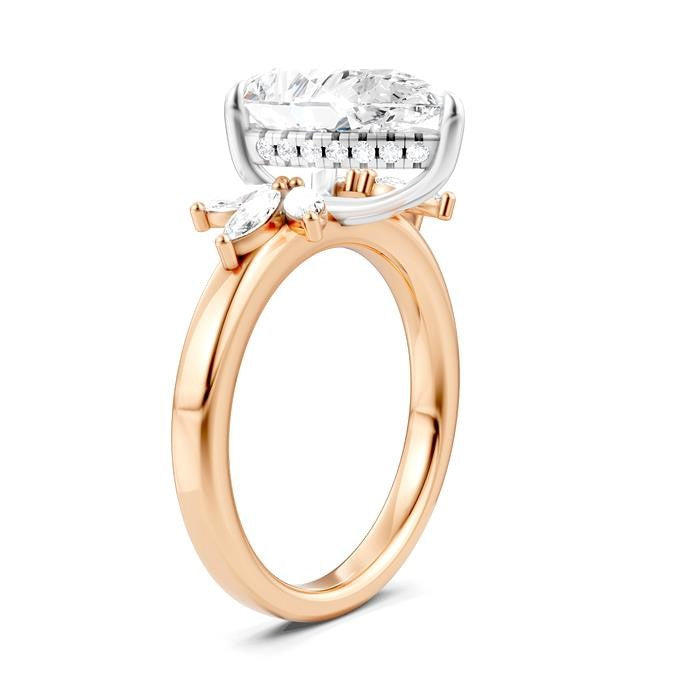 5/8 Ctw Akari Pear Shape Marquise and Round Cut Diamond Semi-Mount Engagement Ring in 14K Rose and White Gold