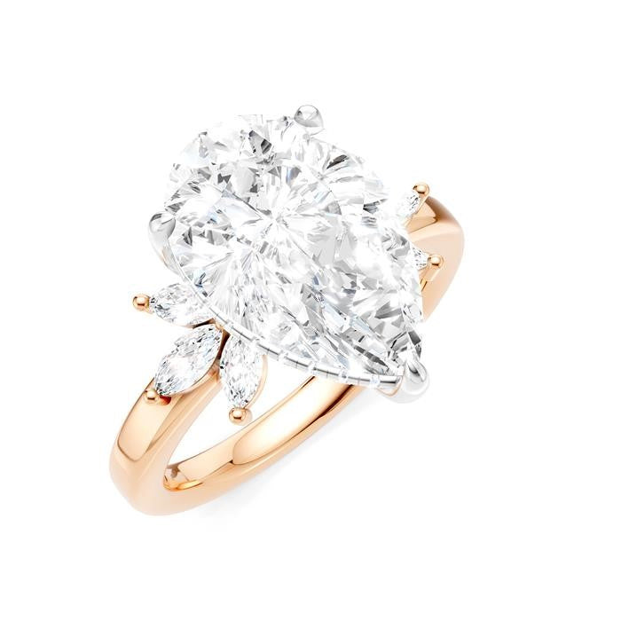 5/8 Ctw Akari Pear Shape Marquise and Round Cut Diamond Semi-Mount Engagement Ring in 14K Rose and White Gold