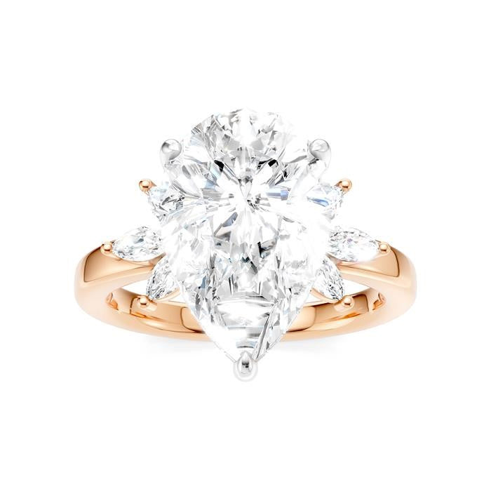 5/8 Ctw Akari Pear Shape Marquise and Round Cut Diamond Semi-Mount Engagement Ring in 14K Rose and White Gold