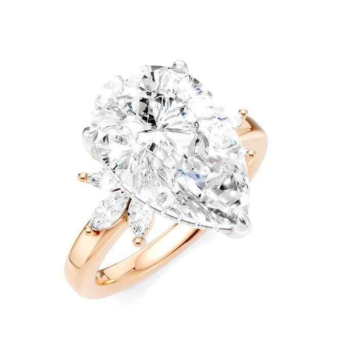 5/8 Ctw Akari Pear Shape Marquise and Round Cut Diamond Semi-Mount Engagement Ring in 14K Rose and White Gold