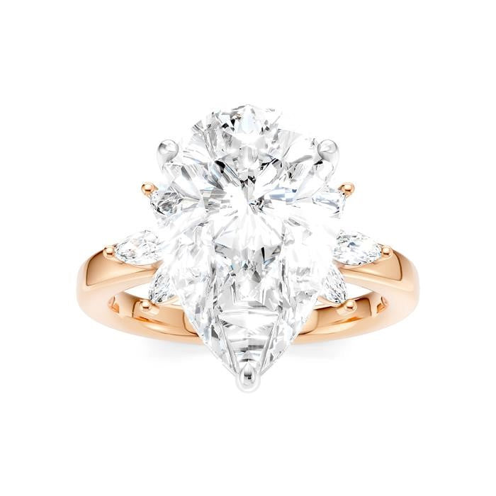 5/8 Ctw Akari Pear Shape Marquise and Round Cut Diamond Semi-Mount Engagement Ring in 14K Rose and White Gold