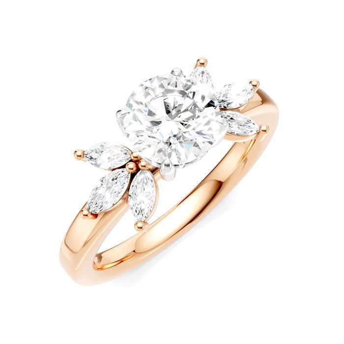 1/2 Ctw Akari Circular Shape Marquise and Round Cut Diamond Semi-Mount Engagement Ring in 14K Rose and White Gold
