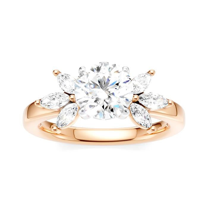 1/2 Ctw Akari Circular Shape Marquise and Round Cut Diamond Semi-Mount Engagement Ring in 14K Rose and White Gold