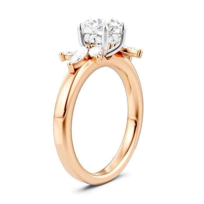 1/2 Ctw Akari Circular Shape Marquise and Round Cut Diamond Semi-Mount Engagement Ring in 14K Rose and White Gold