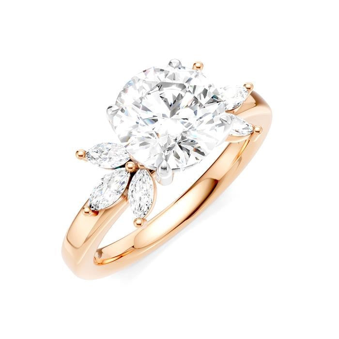 1/2 Ctw Akari Circular Shape Marquise and Round Cut Diamond Semi-Mount Engagement Ring in 14K Rose and White Gold