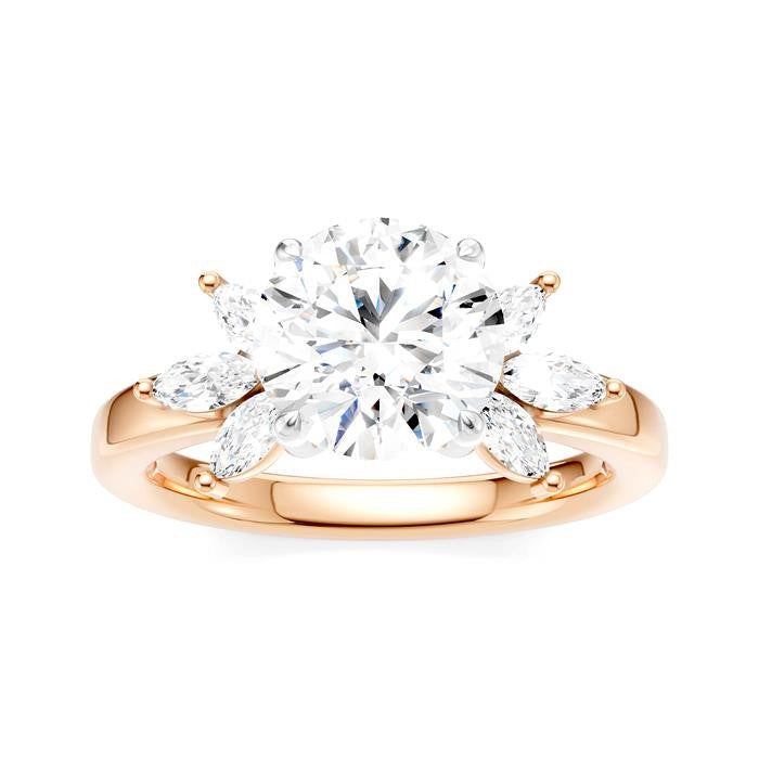 1/2 Ctw Akari Circular Shape Marquise and Round Cut Diamond Semi-Mount Engagement Ring in 14K Rose and White Gold