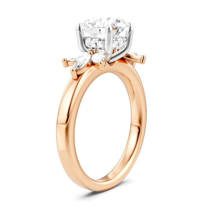 1/2 Ctw Akari Circular Shape Marquise and Round Cut Diamond Semi-Mount Engagement Ring in 14K Rose and White Gold