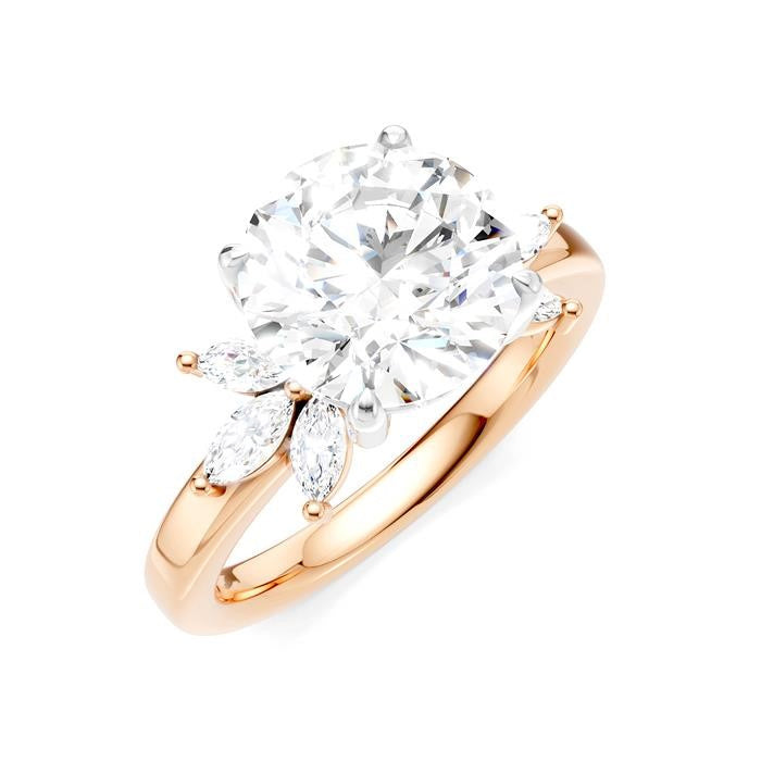 1/2 Ctw Akari Circular Shape Marquise and Round Cut Diamond Semi-Mount Engagement Ring in 14K Rose and White Gold