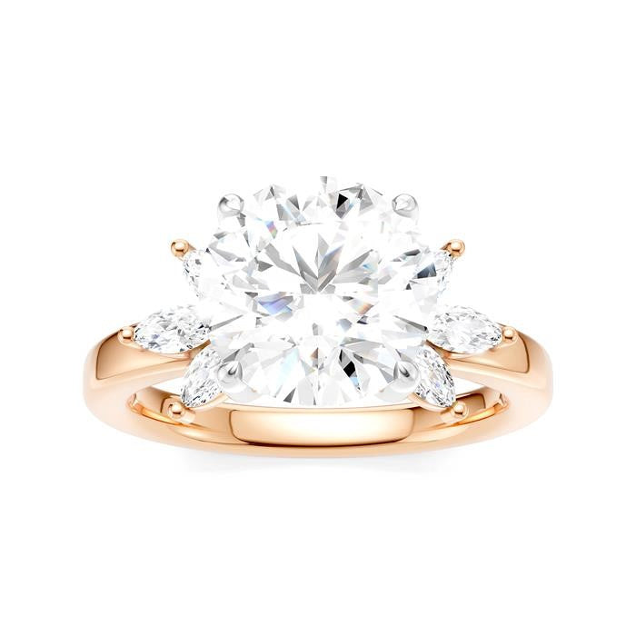 1/2 Ctw Akari Circular Shape Marquise and Round Cut Diamond Semi-Mount Engagement Ring in 14K Rose and White Gold