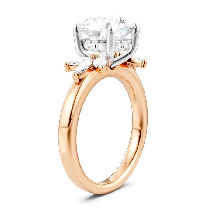 1/2 Ctw Akari Circular Shape Marquise and Round Cut Diamond Semi-Mount Engagement Ring in 14K Rose and White Gold