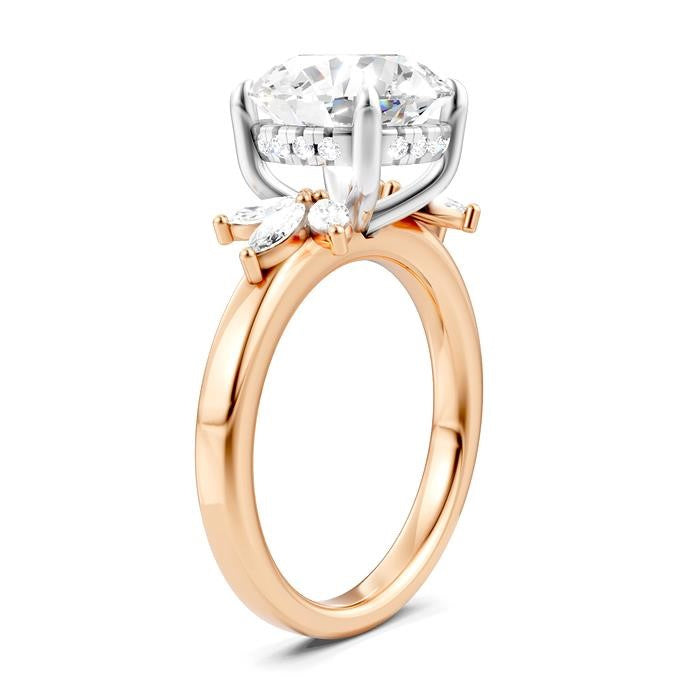 1/2 Ctw Akari Circular Shape Marquise and Round Cut Diamond Semi-Mount Engagement Ring in 14K Rose and White Gold