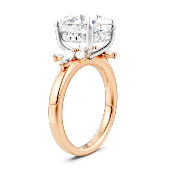 1/2 Ctw Akari Circular Shape Marquise and Round Cut Diamond Semi-Mount Engagement Ring in 14K Rose and White Gold