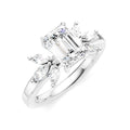 1/2 Ctw Emerald Shape Marquise and Round Cut Diamond Semi-Mount Engagement Ring in 14K White Gold
