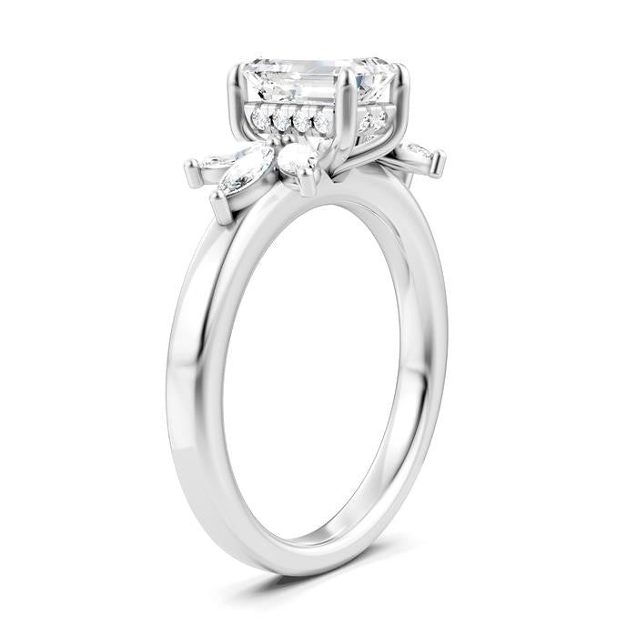 1/2 Ctw Emerald Shape Marquise and Round Cut Diamond Semi-Mount Engagement Ring in 14K White Gold