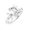 1/2 Ctw Emerald Shape Marquise and Round Cut Diamond Semi-Mount Engagement Ring in 14K White Gold