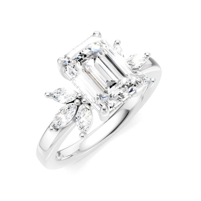 1/2 Ctw Emerald Shape Marquise and Round Cut Diamond Semi-Mount Engagement Ring in 14K White Gold