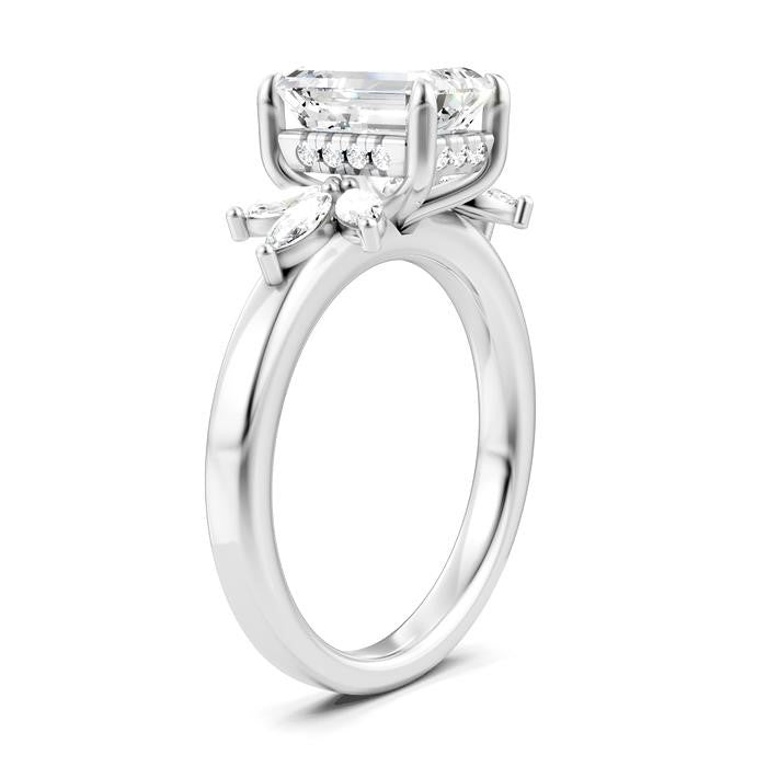 1/2 Ctw Emerald Shape Marquise and Round Cut Diamond Semi-Mount Engagement Ring in 14K White Gold