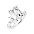 5/8 Ctw Emerald Shape Marquise and Round Cut Diamond Semi-Mount Engagement Ring in 14K White Gold