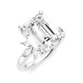5/8 Ctw Emerald Shape Marquise and Round Cut Diamond Semi-Mount Engagement Ring in 14K White Gold