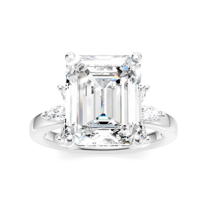 5/8 Ctw Emerald Shape Marquise and Round Cut Diamond Semi-Mount Engagement Ring in 14K White Gold