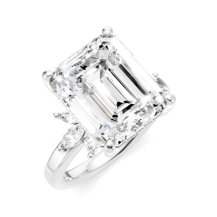 5/8 Ctw Emerald Shape Marquise and Round Cut Diamond Semi-Mount Engagement Ring in 14K White Gold