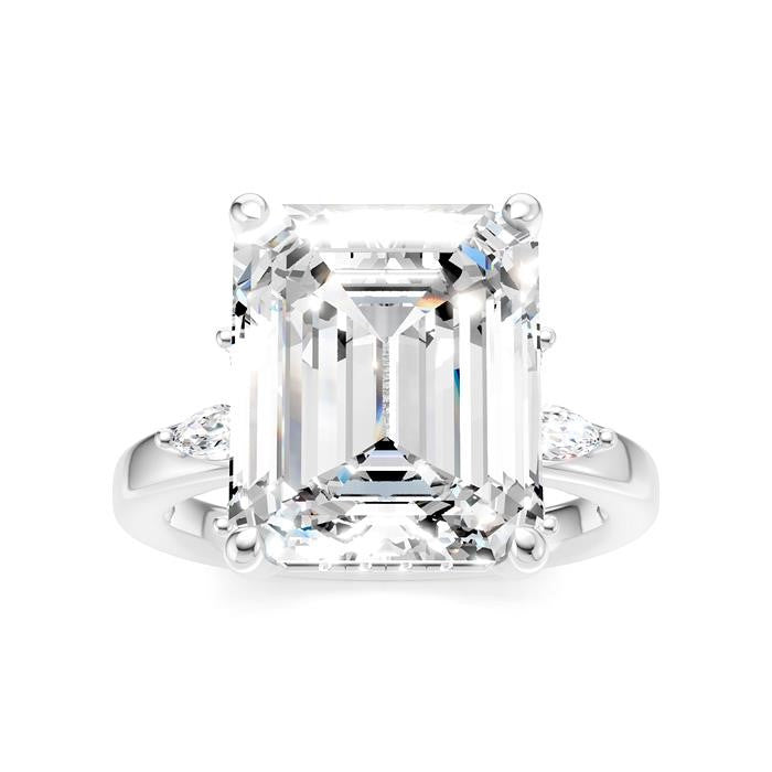 5/8 Ctw Emerald Shape Marquise and Round Cut Diamond Semi-Mount Engagement Ring in 14K White Gold