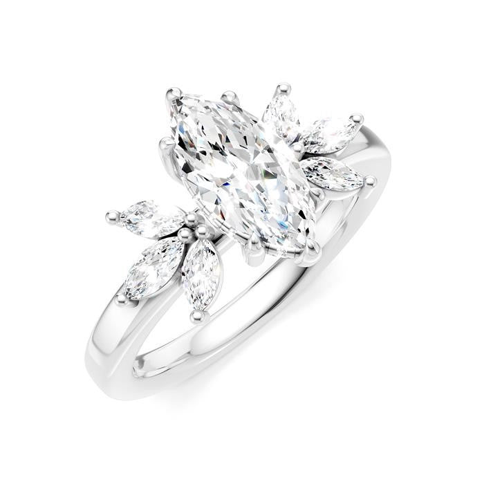 1/2 Ctw Akari Marquise and Round Cut Diamond Semi-Mount Engagement Ring in 14K White Gold