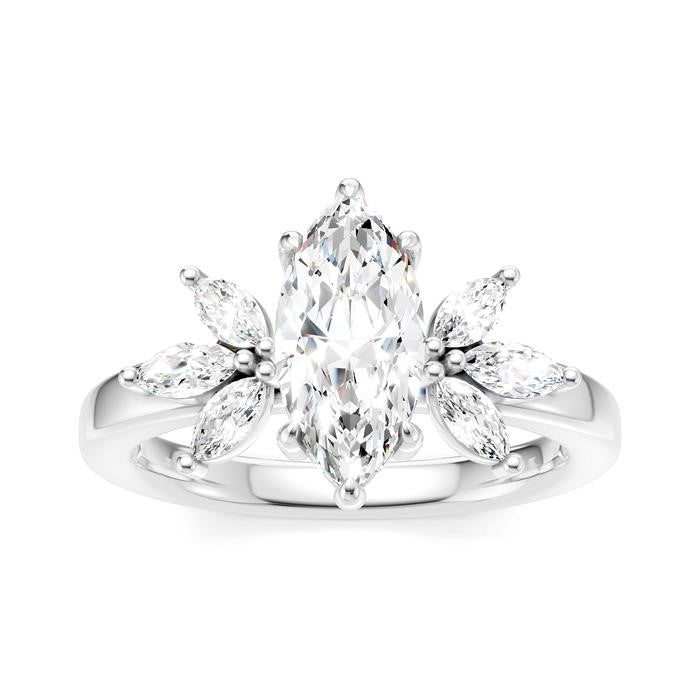 1/2 Ctw Akari Marquise and Round Cut Diamond Semi-Mount Engagement Ring in 14K White Gold