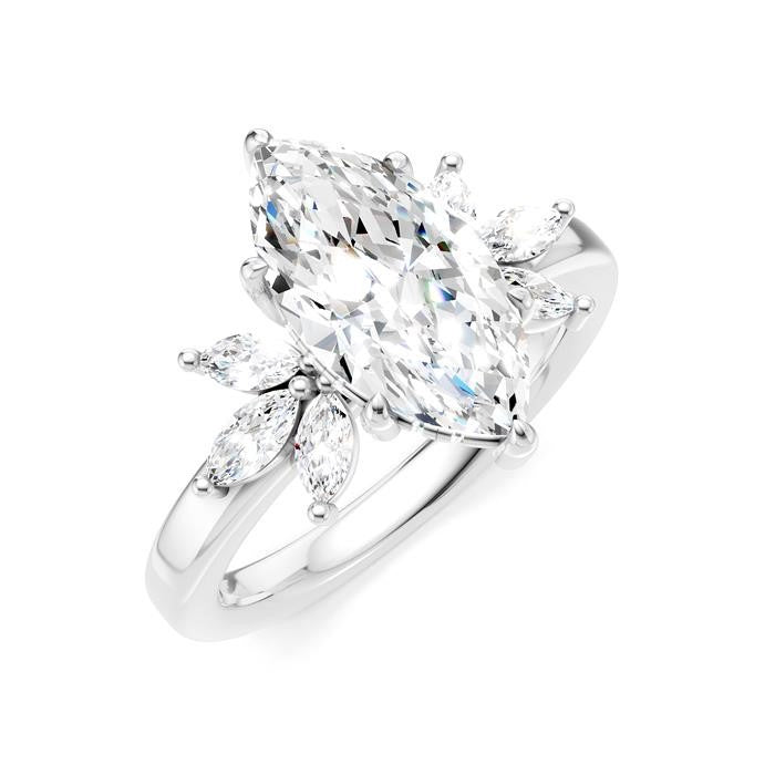1/2 Ctw Akari Marquise and Round Cut Diamond Semi-Mount Engagement Ring in 14K White Gold