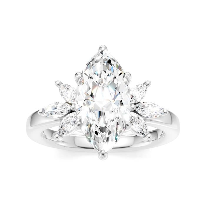 1/2 Ctw Akari Marquise and Round Cut Diamond Semi-Mount Engagement Ring in 14K White Gold