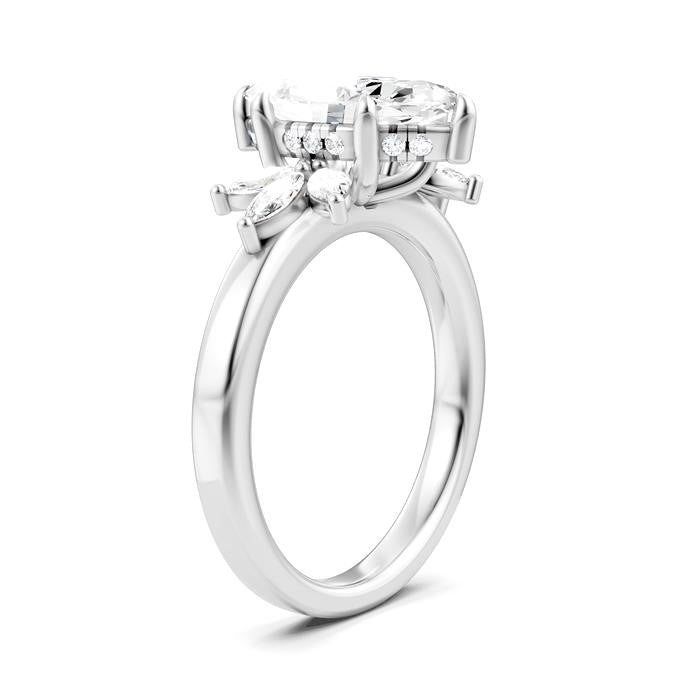 1/2 Ctw Akari Marquise and Round Cut Diamond Semi-Mount Engagement Ring in 14K White Gold