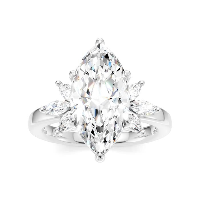 1/2 Ctw Akari Marquise and Round Cut Diamond Semi-Mount Engagement Ring in 14K White Gold
