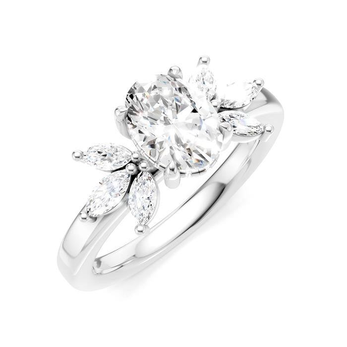 1/2 Ctw Akari Oval Shape Marquise and Round Cut Diamond Semi-Mount Engagement Ring in 14K White Gold