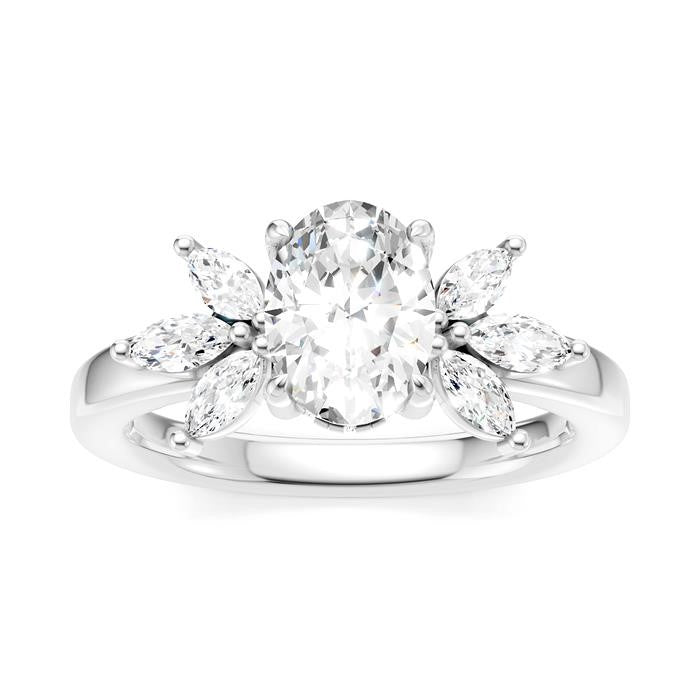 1/2 Ctw Akari Oval Shape Marquise and Round Cut Diamond Semi-Mount Engagement Ring in 14K White Gold