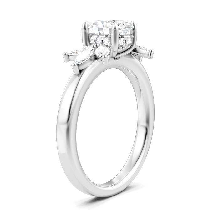 1/2 Ctw Akari Oval Shape Marquise and Round Cut Diamond Semi-Mount Engagement Ring in 14K White Gold