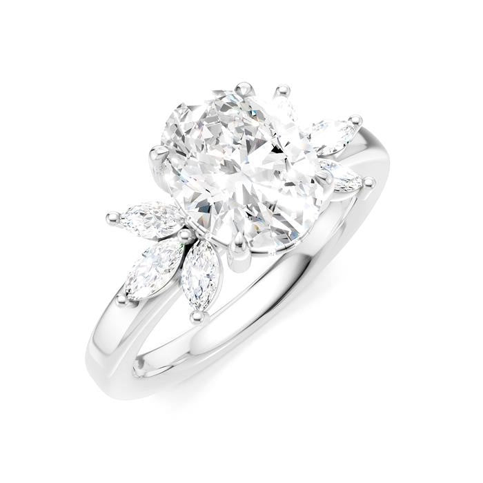 1/2 Ctw Akari Oval Shape Marquise and Round Cut Diamond Semi-Mount Engagement Ring in 14K White Gold