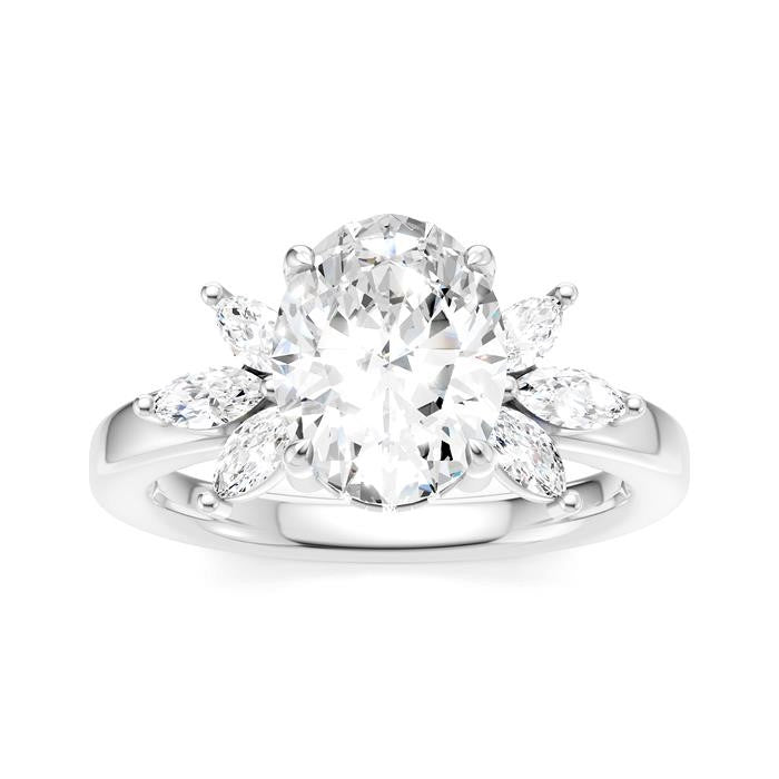 1/2 Ctw Akari Oval Shape Marquise and Round Cut Diamond Semi-Mount Engagement Ring in 14K White Gold