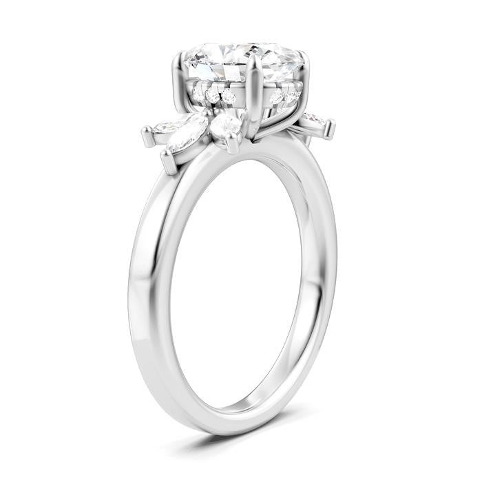 1/2 Ctw Akari Oval Shape Marquise and Round Cut Diamond Semi-Mount Engagement Ring in 14K White Gold
