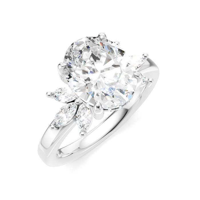 1/2 Ctw Akari Oval Shape Marquise and Round Cut Diamond Semi-Mount Engagement Ring in 14K White Gold