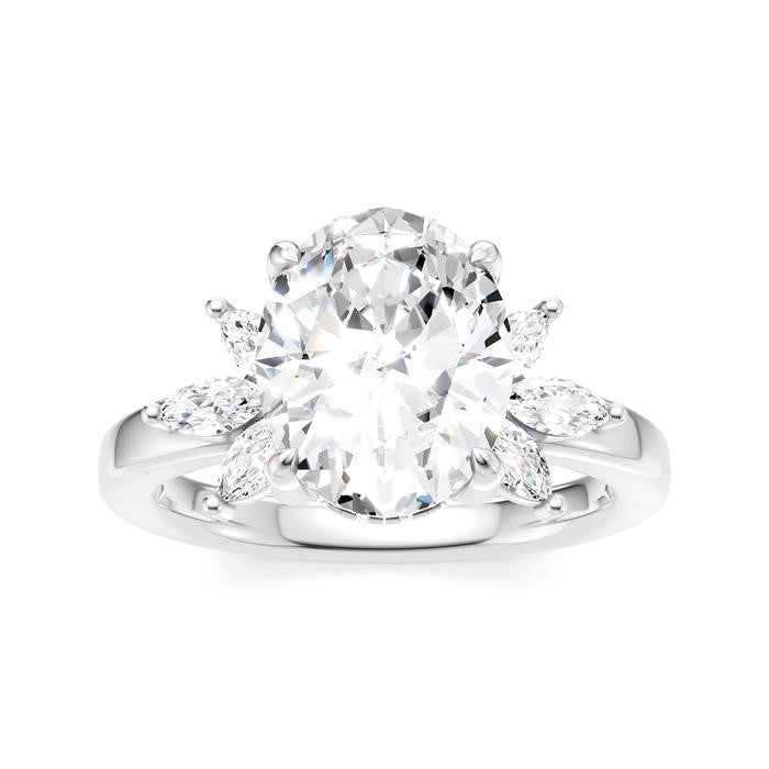1/2 Ctw Akari Oval Shape Marquise and Round Cut Diamond Semi-Mount Engagement Ring in 14K White Gold